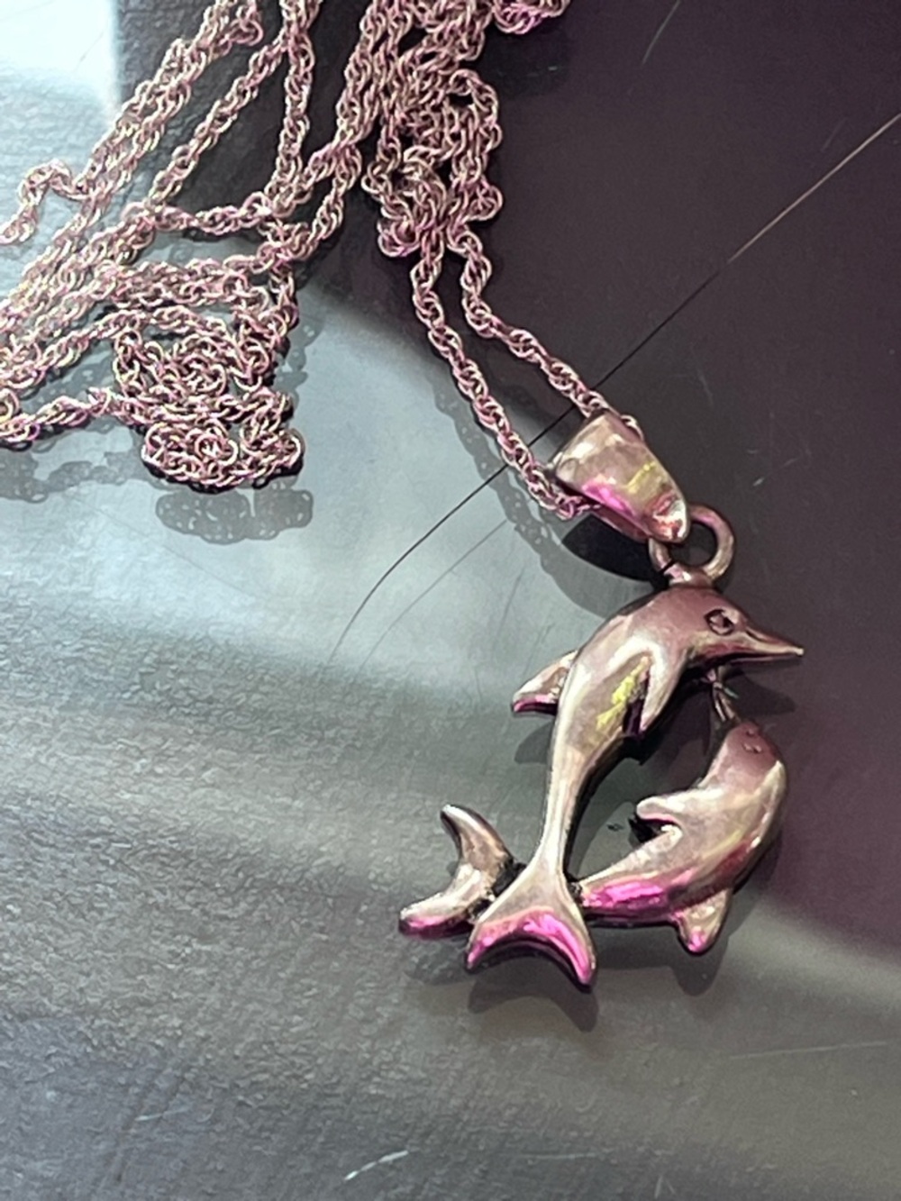 Sterling Silver Double Dolphin Necklace, + Hinged Bangle and Two LENOX Dolphins
